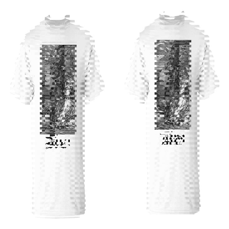 Albrecht Dürer Durer クリスチャンアート メランコリア ホワイト 長袖tシャツ Tシャツ