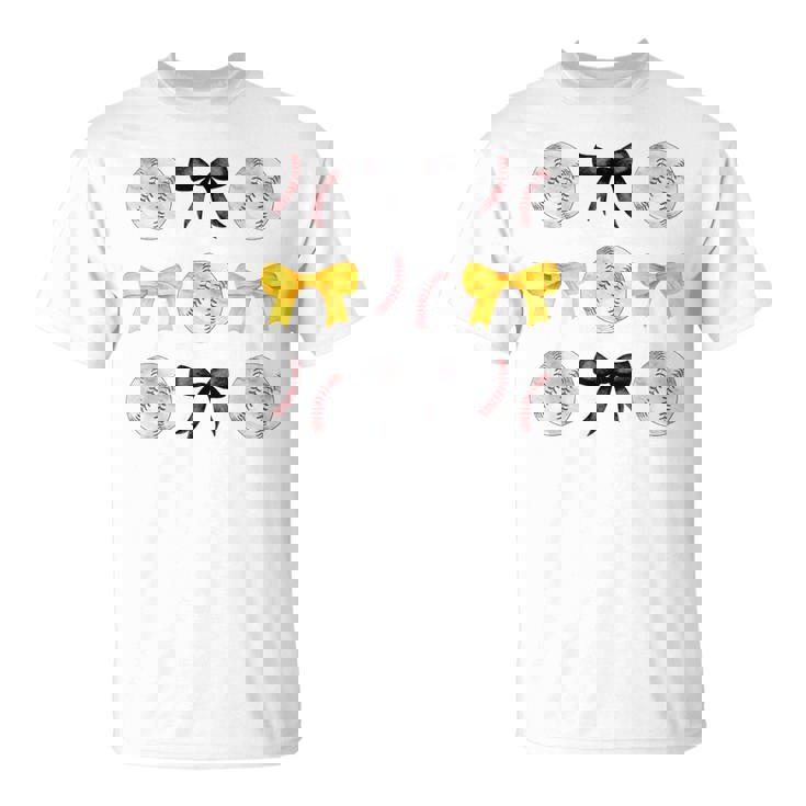 Baseballs Black & Yellow Bows Ball Mom School Pride T-Shirt