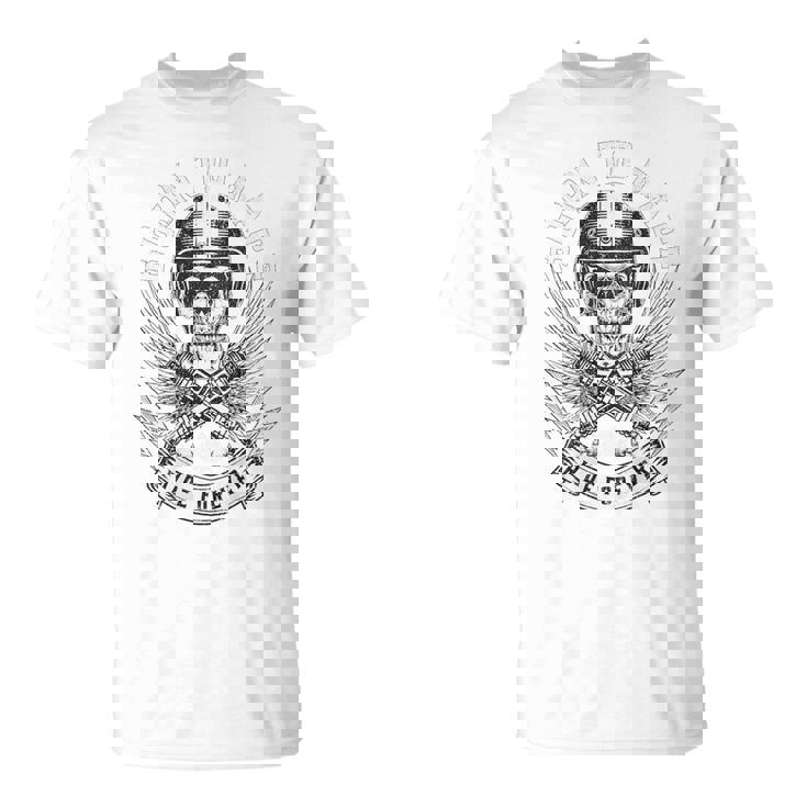 Born To Race Ride Forever スカルバイカーデザイン Tシャツ