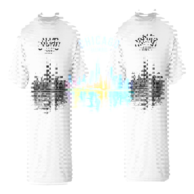 Chicago Illinois Skyline Vintage Watercolor Scenic Travel T-Shirt