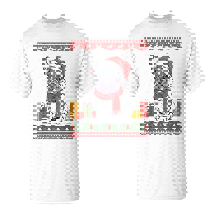 French Bulldog Santa Hat Frenchie Dog Ugly Christmas Sweater T-Shirt