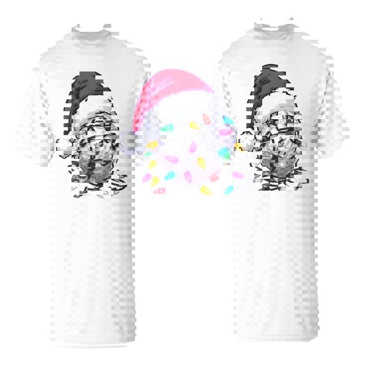 Golf Ball Santa Hat Christmas Golfing Xmas Lights Tri-Blend T-Shirt