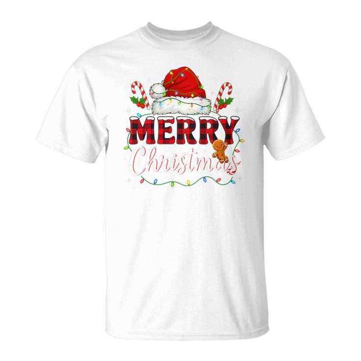 Merry Christmas Buffalo Plaid Red Santa Family Xmas Pajamas Tri-Blend T-Shirt