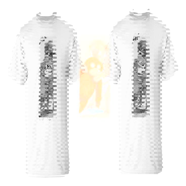 Punch – かわいい赤ちゃん猿とオランウータンのぬいぐるみ 水彩 長袖tシャツ Tシャツ