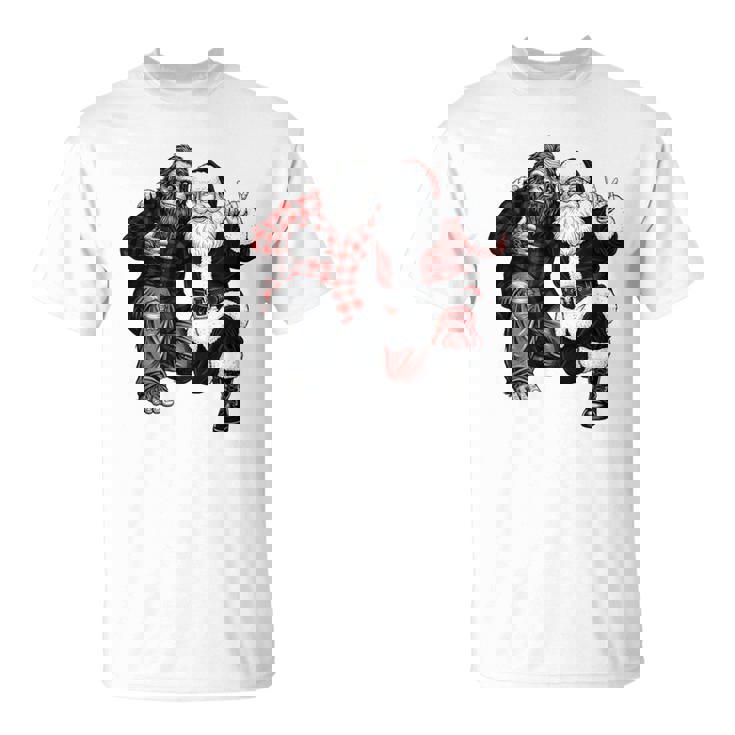 Santa And Bigfoot Rock Christmas Sasquatch Believe T-Shirt