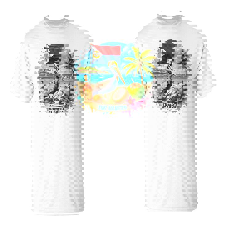 Sint Maarten Flag Pelican Rum Beach Coconut Island Souvenirs T-Shirt