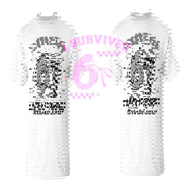 I Survived 67 Days Leopard Checkered 6 7 5th Grade Teacher T-Shirt