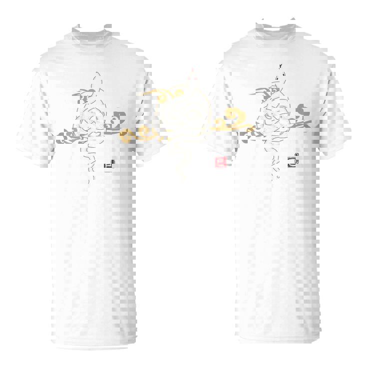 【背面デザイン】和風白蛇デザイン、2025年干支、縁起の良い Tシャツ