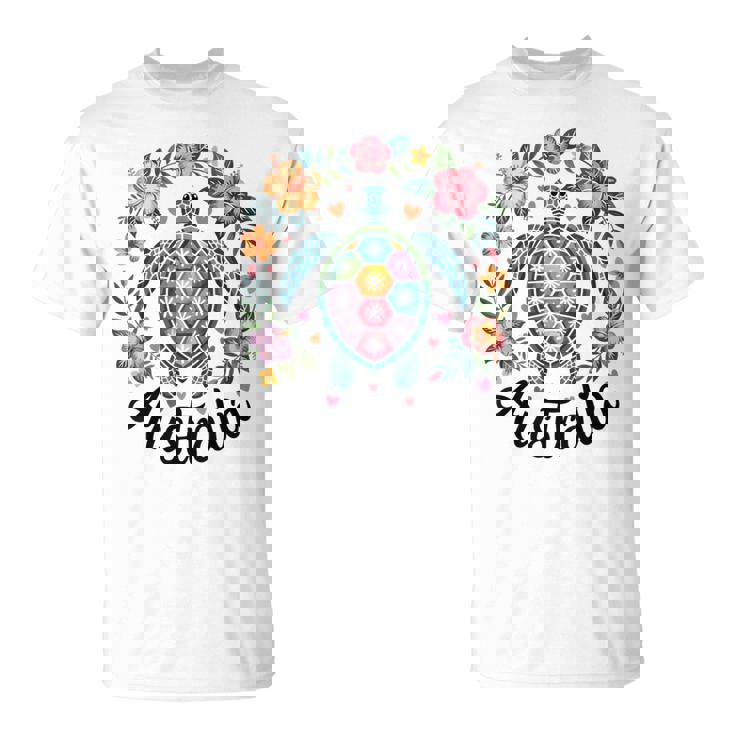 かわいいウミガメオーストラリア、楽しいトロピカルフラワーとハート Tシャツ
