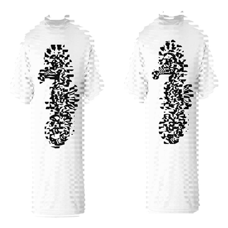 かわいいタツノオトシゴ ポリネシア トライバル マオリ柄 タツノオトシゴ 長袖tシャツ Tシャツ