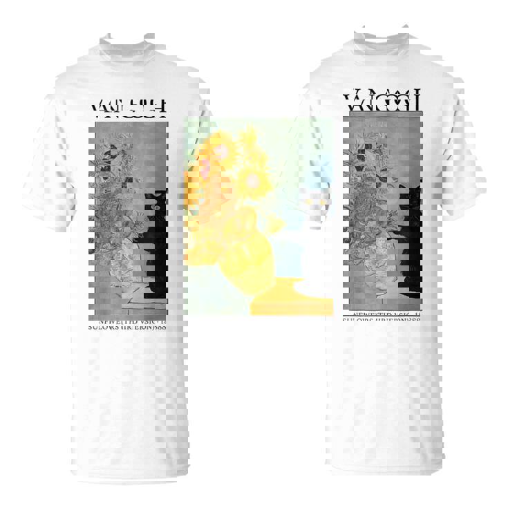 ひまわりと黒猫のヴィンテージアート 猫好き 猫飼い 猫 ネコ ねこくろねこ好き 面白い Tシャツ