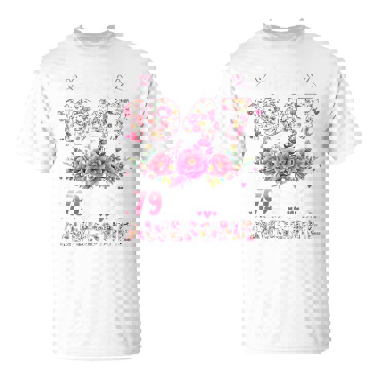 オンバック 79歳 1947年4月 花柄 79歳の誕生日 Tシャツ