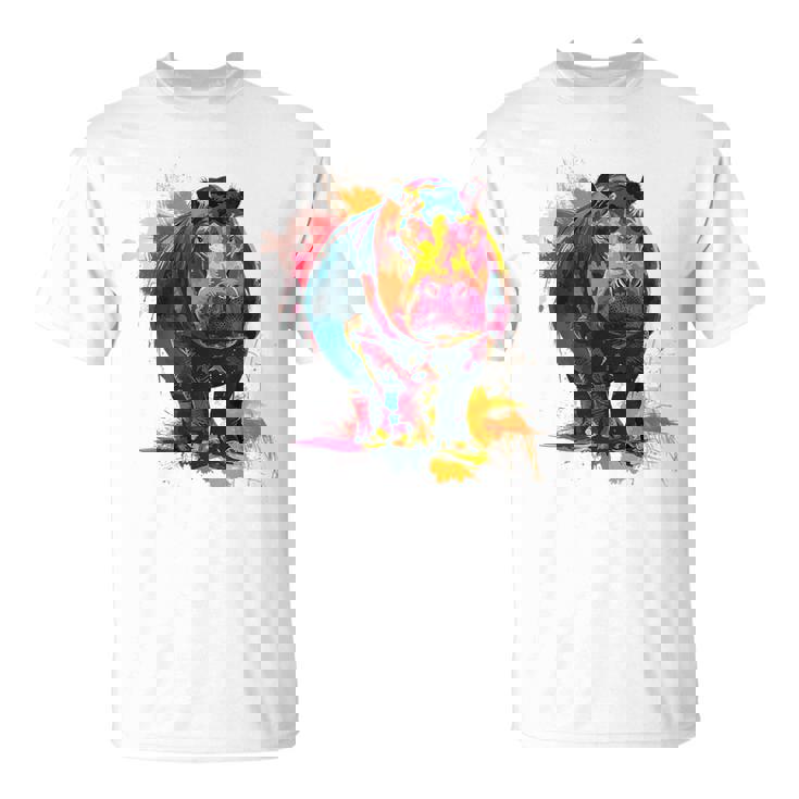 カバ 動物 カラフル グラフィック 抽象 アート 絵画 カバ Tシャツ