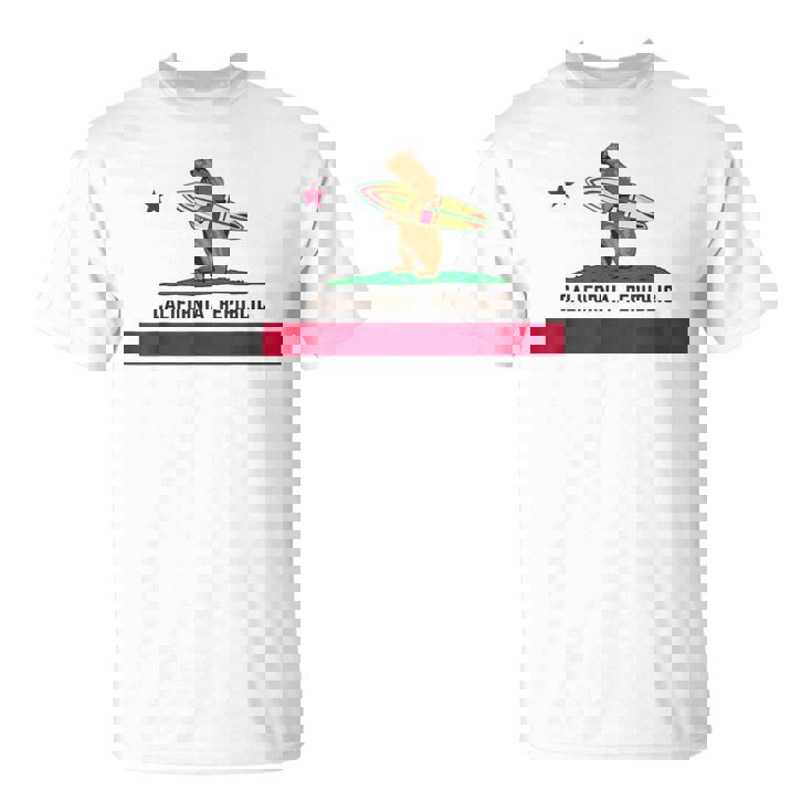 カリフォルニアシャツ、共和国旗カリフォルニアサーフィンベア Tシャツ