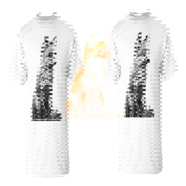 キツネ アニマル柄 モチーフ 抽象 イラスト 描画 狐 Tシャツ