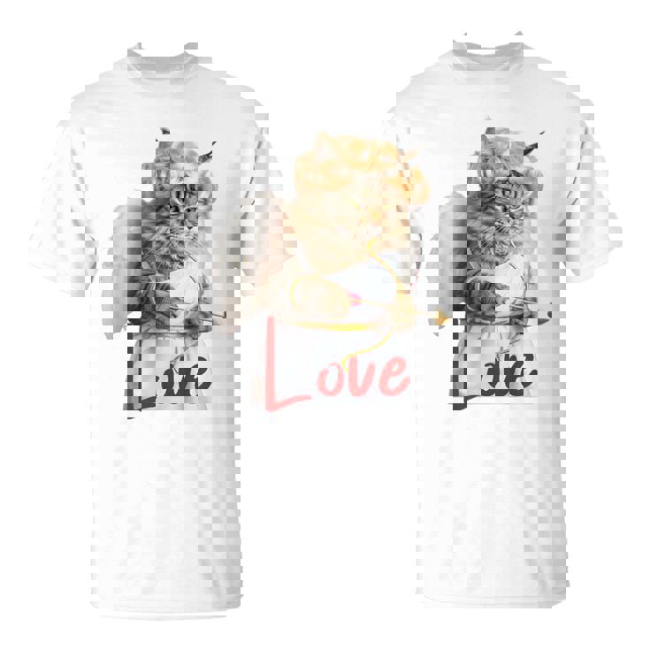 キューピッドコスチュームを着た面白い猫、聖バレンタインの猫の自撮り。 Tシャツ