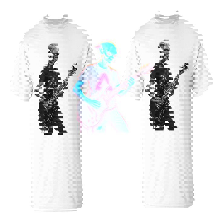 バックプリント ギタリスト エイリアン グラフィック ギター エイリアン ギタリスト Tシャツ