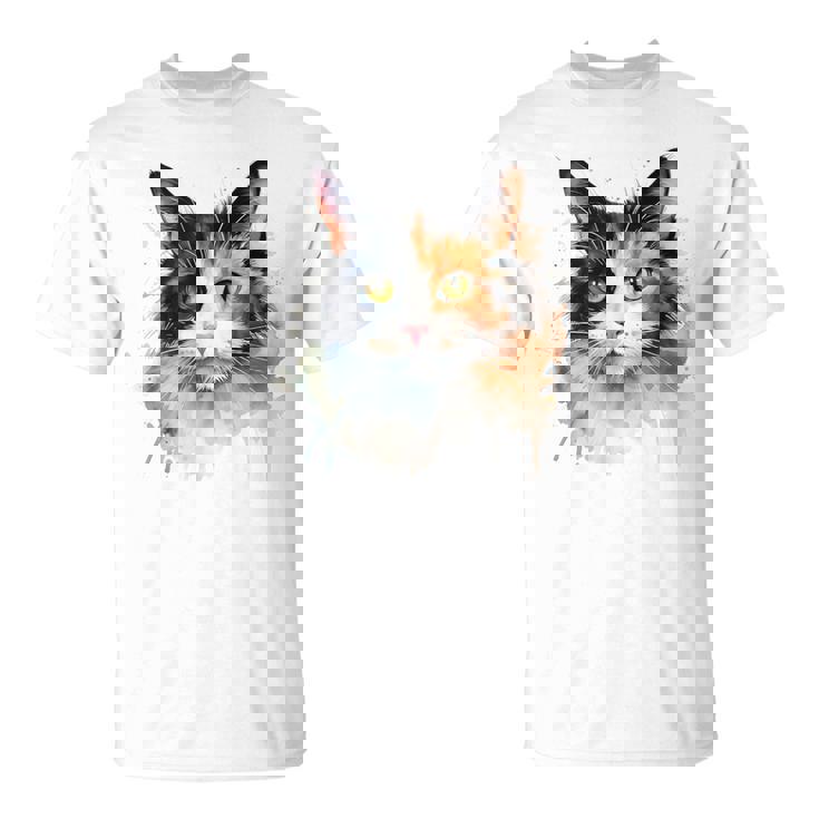 クールな水彩 三毛猫顔 三毛猫 お母さん 猫 お父さん Tシャツ