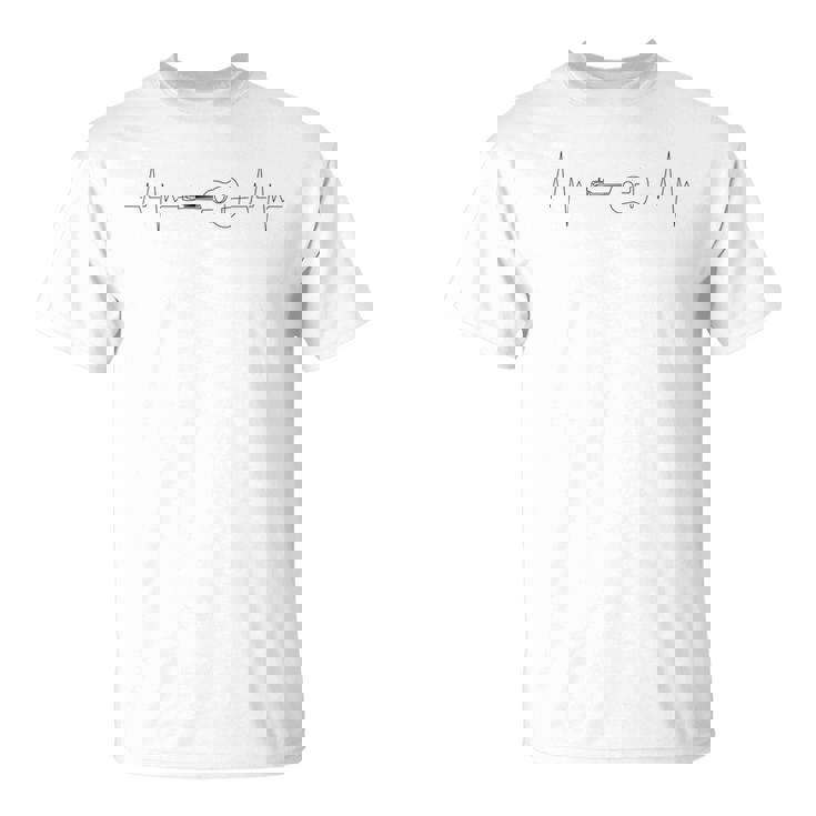 ジャズ、ソウル、クラシック音楽、ハートビートアコースティックギター Tシャツ