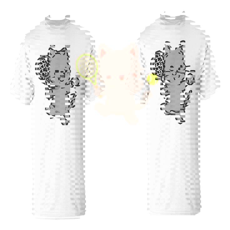 テニスをする猫。かわいいスポーツ猫。 Tシャツ