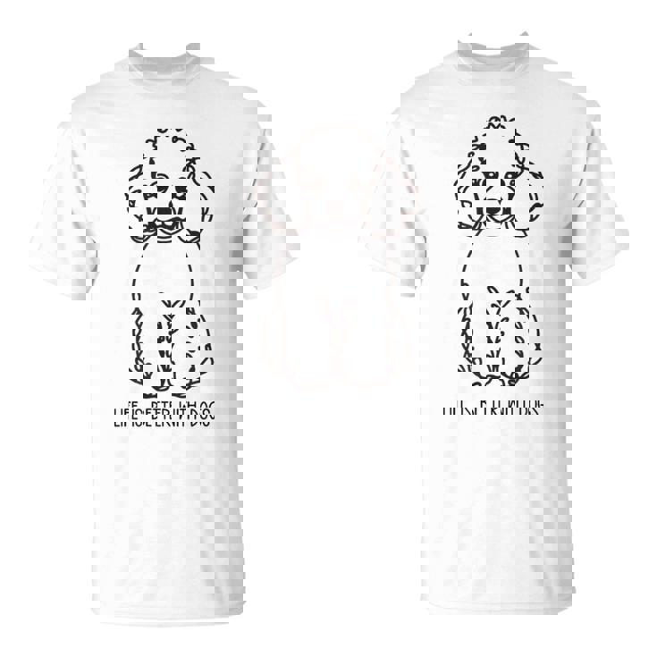 トイ プードル シルエット ラインアート 犬がいると人生はもっと楽しい デザイン Tシャツ