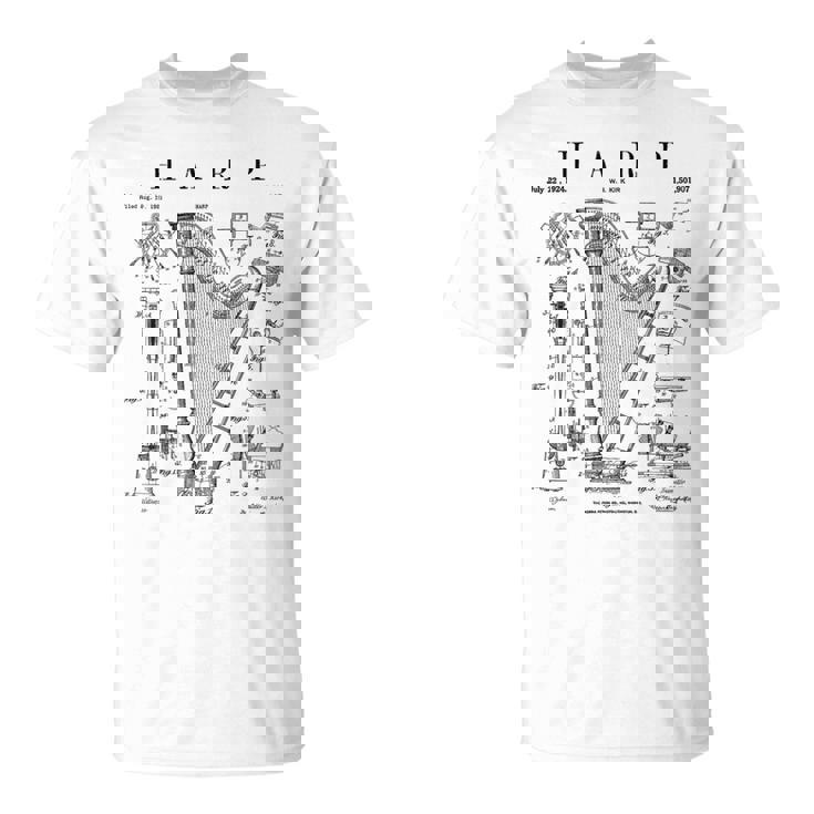 ハープ ヴィンテージ 特許ハーピスト ドローイングプリント Tシャツ