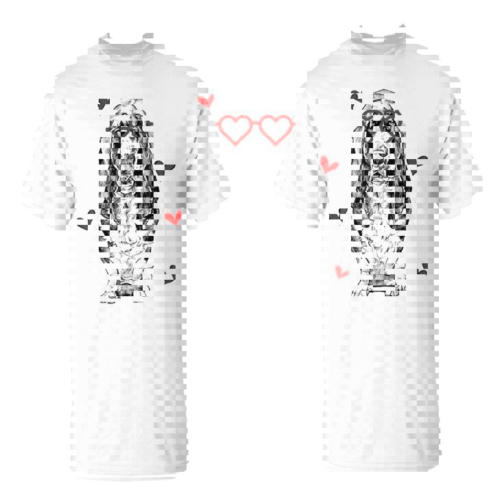 バセットハウンド ハートグラス バレンタインデー 犬 ママ Tシャツ