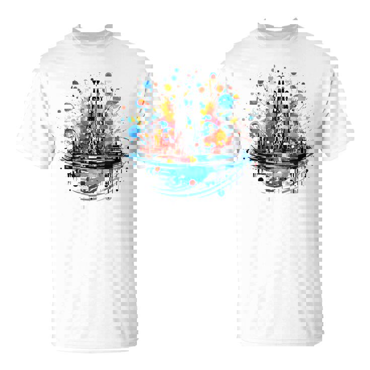 バルセロナのサグラダ ファミリアの美しいイラスト Tシャツ