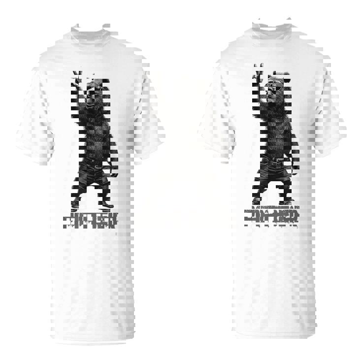 パパベア グリズリーベア ロックジェスチャー クールなパパ グリズリーベア Tシャツ