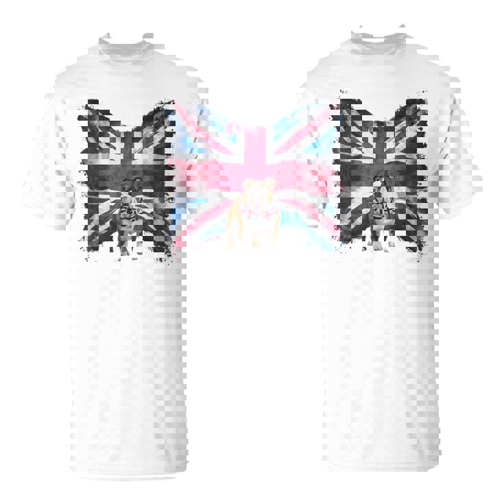 ユニオンジャックバンダナをかぶったブリティッシュブルドッグ、かわいい英国国旗。 Tシャツ