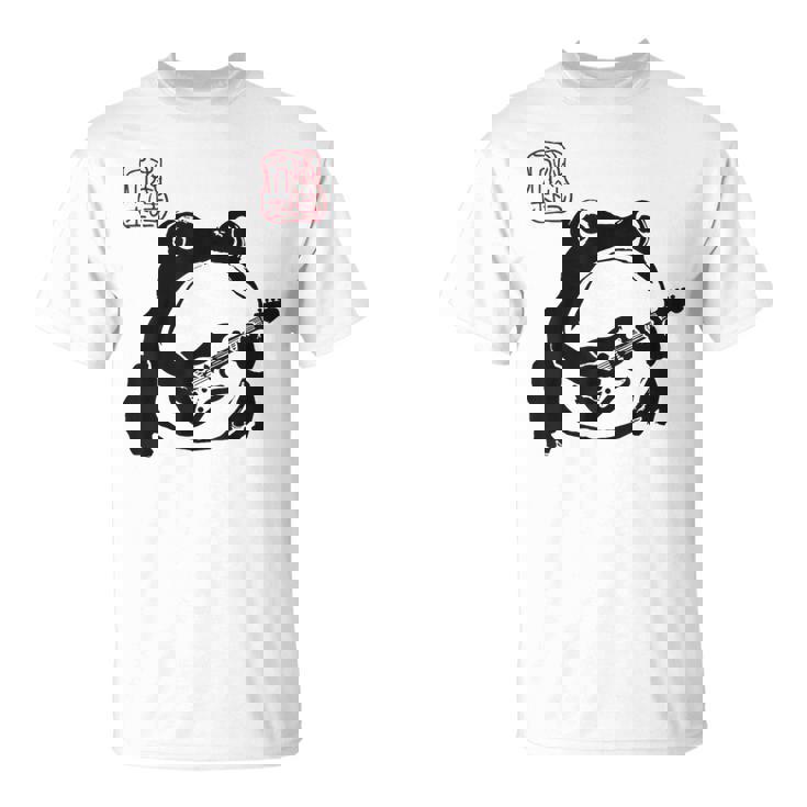 不機嫌そうなカエル 面白い ギター ロックミュージック アニメ 日本語 Tシャツ