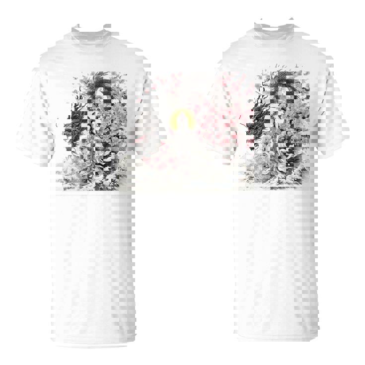 日本 浮世絵 観音菩薩 竜 桜 波 バックプリント 長袖tシャツ Tシャツ