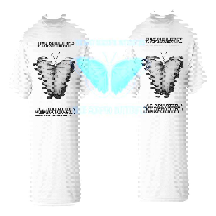 最も美しい蝶青いモルフォバタフライ Tシャツ