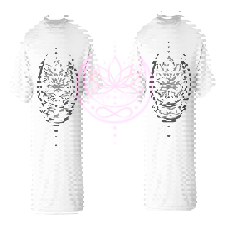 月と無限のシンボルの蓮 ヨガと禅 蓮の花 Tシャツ