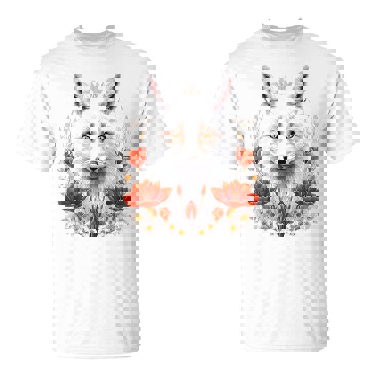 狐 アニマル柄 モチーフ 図面 イラスト 自然 狐 Tシャツ