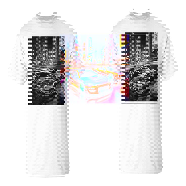 背面にjdmドリフトレーシングカー東京ドリフトスカイライン2台。 Tシャツ