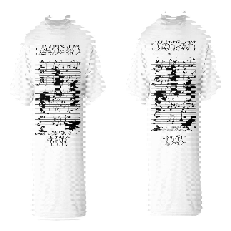 音楽とトカゲ ヤモリ ミュージシャン 爬虫類 Tシャツ