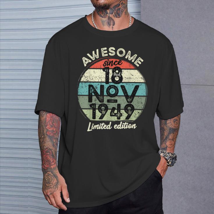 18 Novembre 1949 75E Anniversaire 75 Ans 2024 Anniversaire T-Shirt Cadeaux pour lui