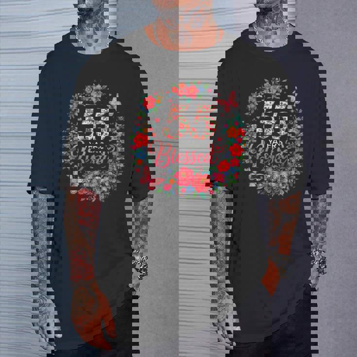 55 Years Blessed 55歳 フローラル 55歳の誕生日プレゼント Tシャツ 彼への贈り物