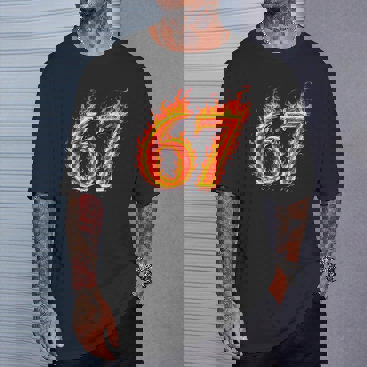 67 Fireixeven Meme Flames スラング 数字 面白い キッズ ティーン 長袖tシャツ Tシャツ 彼への贈り物