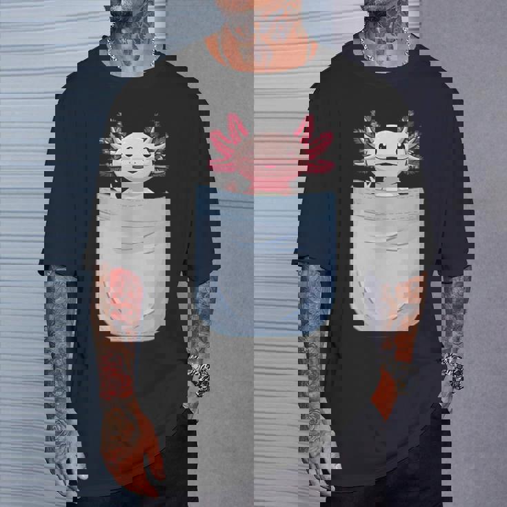 Axolotl ポケットに入った魚 両生類 ペット ホワイト アホロートル トカゲ Tシャツ 彼への贈り物