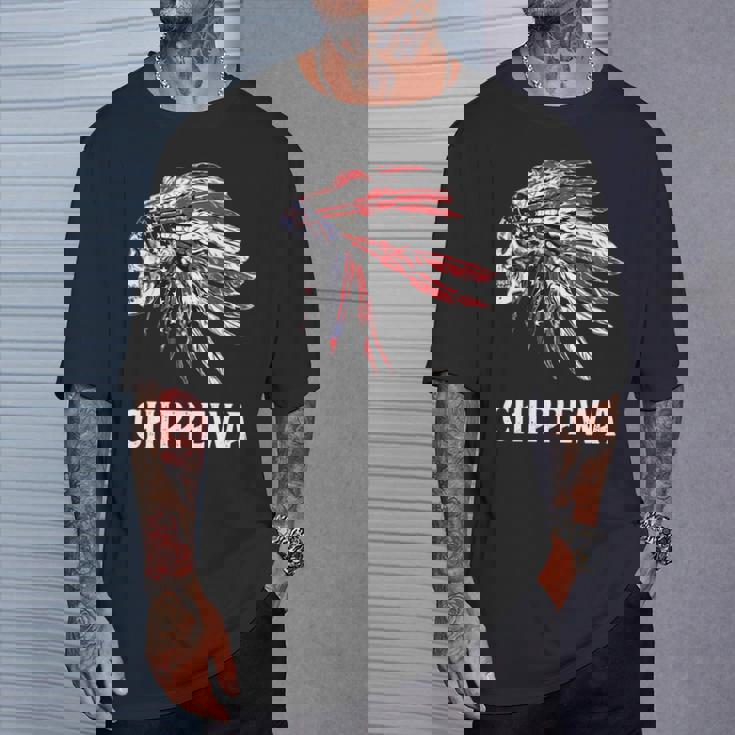 Chippewa ネイティブアメリカン アメリカ国旗 スカルヘッドレス 長袖tシャツ Tシャツ 彼への贈り物