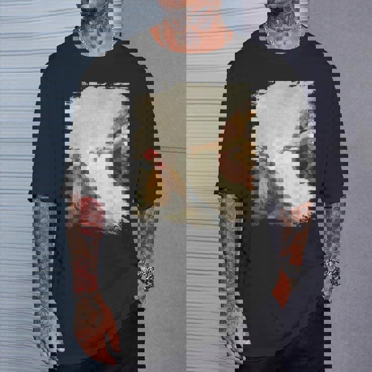 Creation Of Chicken Adam クラシック ミケランジェロ ニワトリ ファニー Tシャツ 彼への贈り物