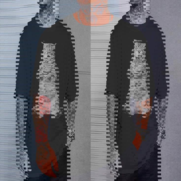 Ai ヴィンテージ チョンク 猫 食べる ハンバーガー ミーム 食べ物 ユーモア Tシャツ 彼への贈り物