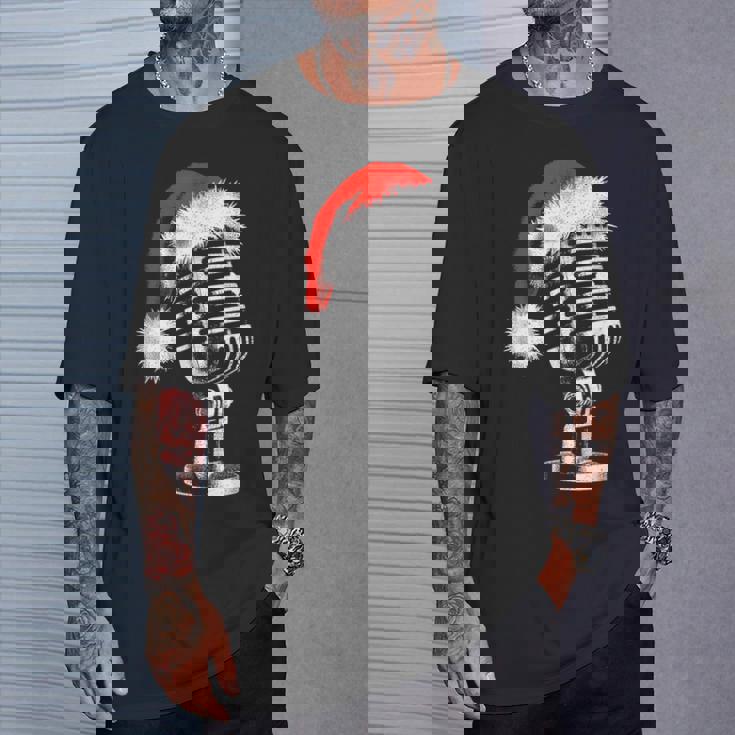 Gorro De Papá Noel Con Micrófono -Intage Karaoke Navidad Amante Camiseta unisex Regalos para él