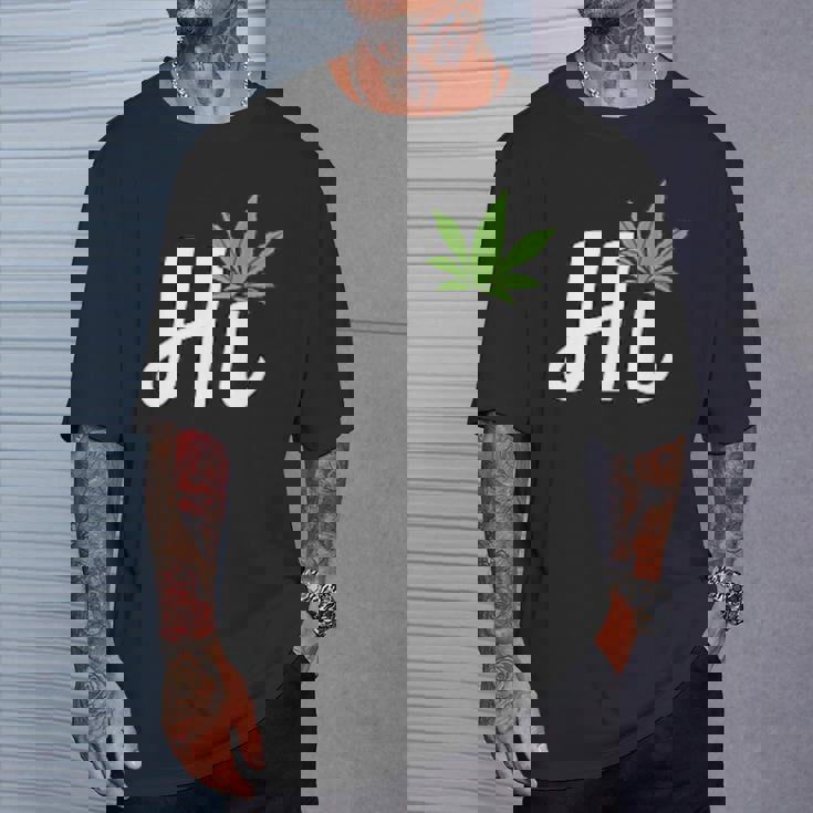 Hi Hello マリファナの葉 ハッピーファニー大麻 ウィード パイナップル Tシャツ 彼への贈り物