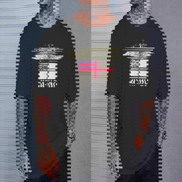 Hms Hood イギリス戦艦図 海軍旗 Tシャツ 彼への贈り物