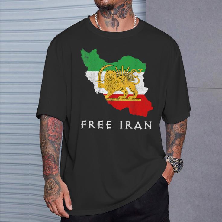 Iran Flagge Karte Löweonnechwert Free Iran Unterstützung Frauen Des Iran T-Shirt Geschenke für Ihn