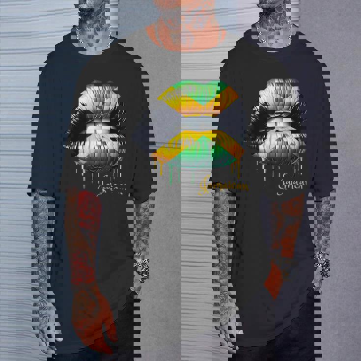 Lips Jamaican Flag Jamaica Love Travelacation Tシャツ 彼への贈り物