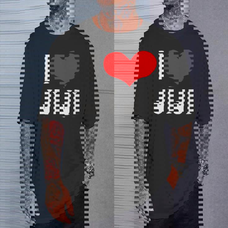 I Love Jiji 愛 ハート じーじ じいじ おじいさん 父の日 家族 家族写真 記念写真 おもしろ かわいい Tシャツ 彼への贈り物